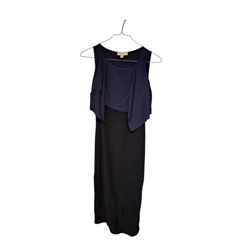 Vintage Burberry London Black & Blue Sleeveless Maxi Dress Ladies 4 Preppy Lux